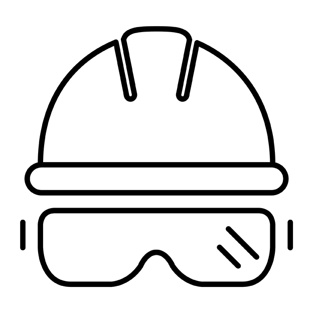 Safety helmet and glasses icon in modern outline style design. Vector illustration isolated on white background.